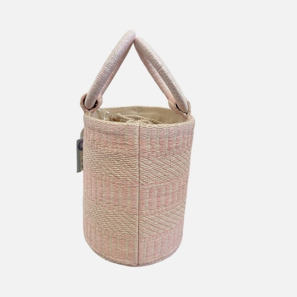 SIGRID OLSEN Woven Pink & Cream Bucket Handbag Purse Tote Beach Fashion NWT - Picture 3 of 14